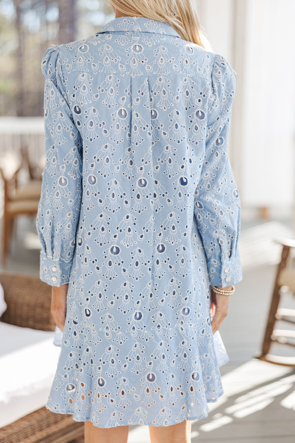 Share Your Story Light Blue Eyelet Shirt Dress
