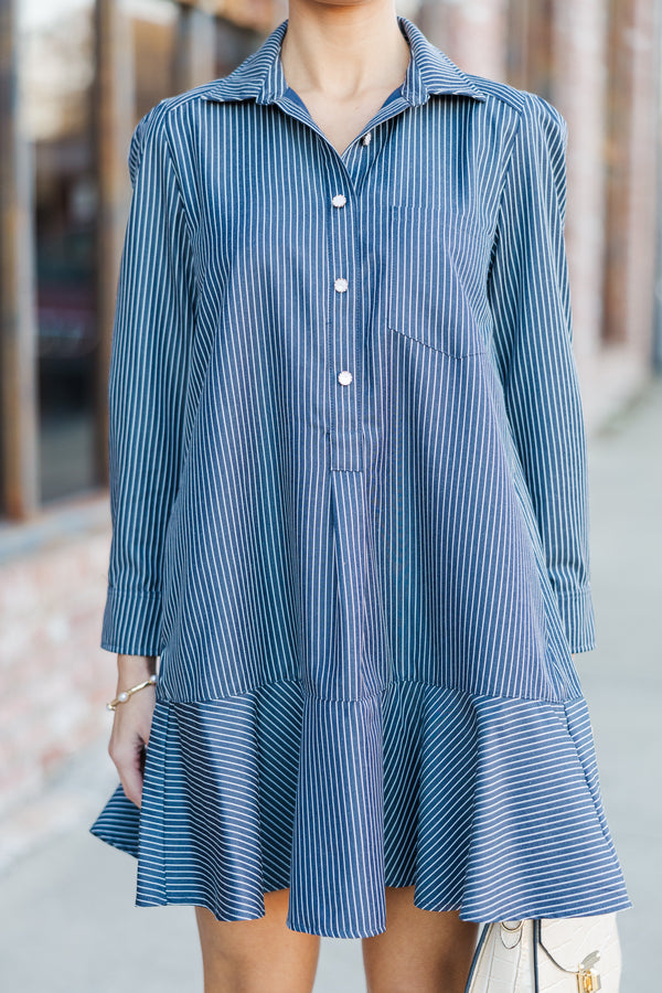 Share Your Story Navy Striped Shirt Dress