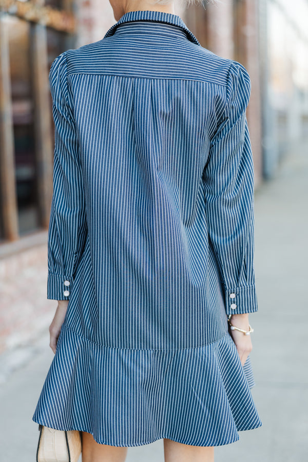 Share Your Story Navy Striped Shirt Dress