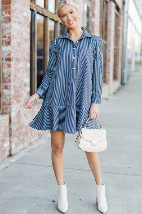 Share Your Story Navy Striped Shirt Dress