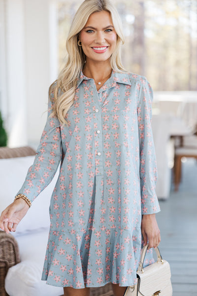 Share Your Story Light Blue Floral Shirt Dress, Medium - The Mint Julep Boutique | Women's Boutique Clothing