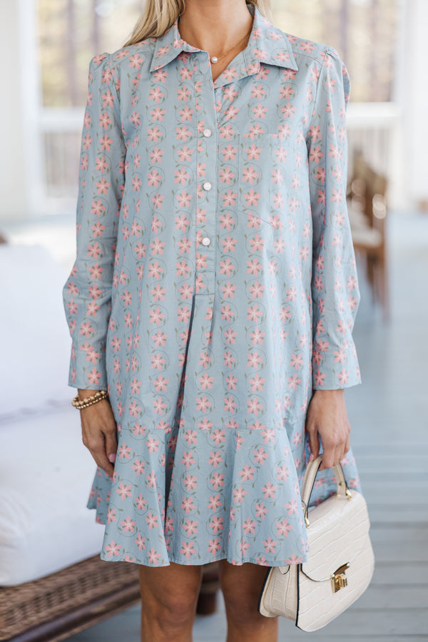 Share Your Story Light Blue Floral Shirt Dress