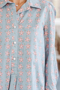 Share Your Story Light Blue Floral Shirt Dress