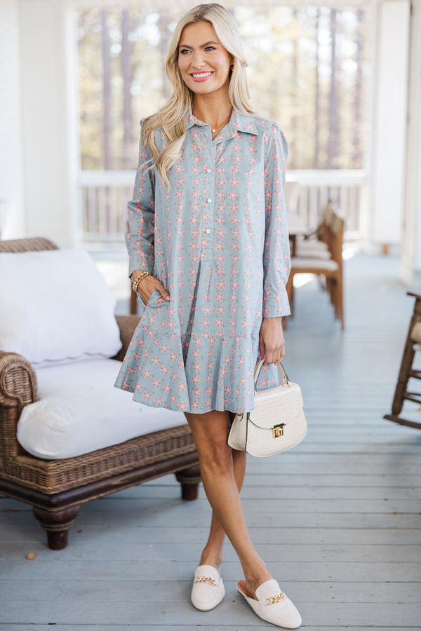 Share Your Story Light Blue Floral Shirt Dress