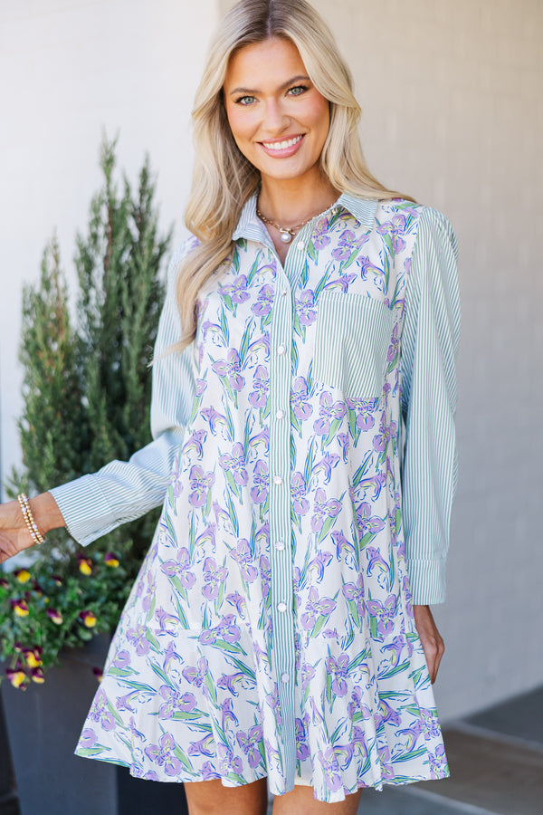 All Your Own Green Mixed Floral Shirt Dress