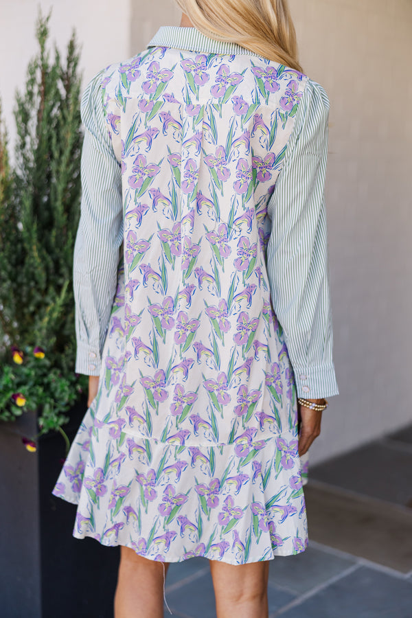 All Your Own Green Mixed Floral Shirt Dress