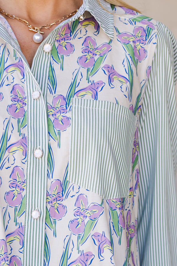 All Your Own Green Mixed Floral Shirt Dress