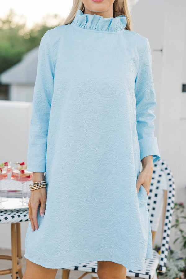 This Is It Light Blue Textured Swing Dress