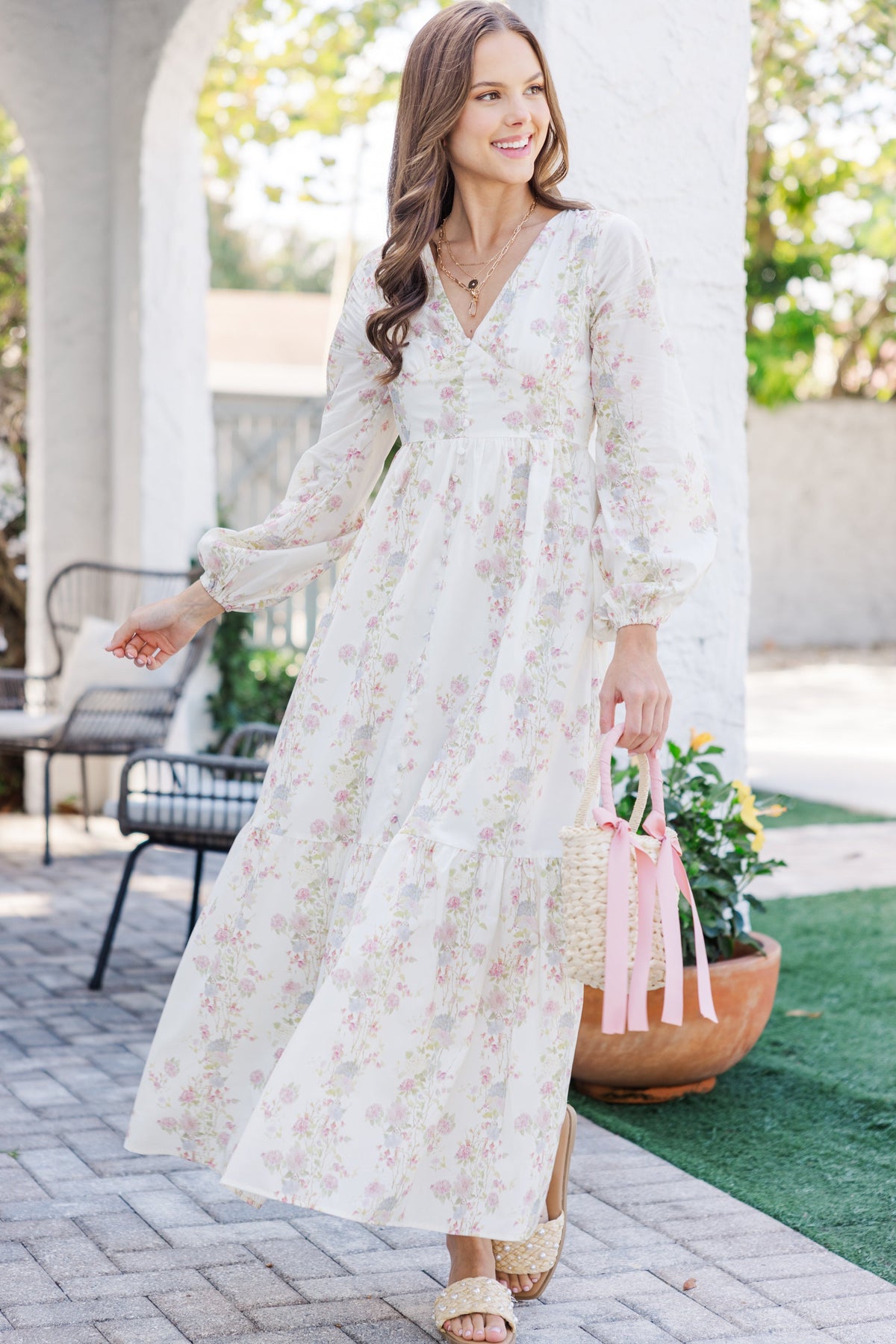 The Inspiration Cream Floral Maxi Dress, Large - The Mint Julep Boutique
