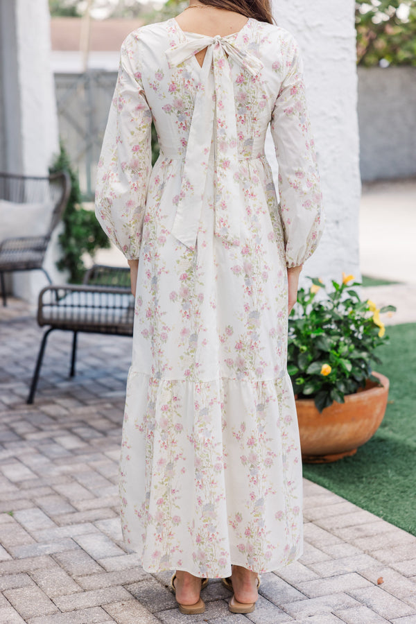 maxi dresses cream Cream Floral Cotton Maxi Dress: Boho Summer Dress (size S - XL)