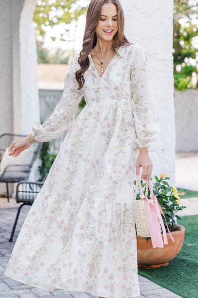 The Inspiration Cream Floral Maxi Dress, Large - The Mint Julep Boutique