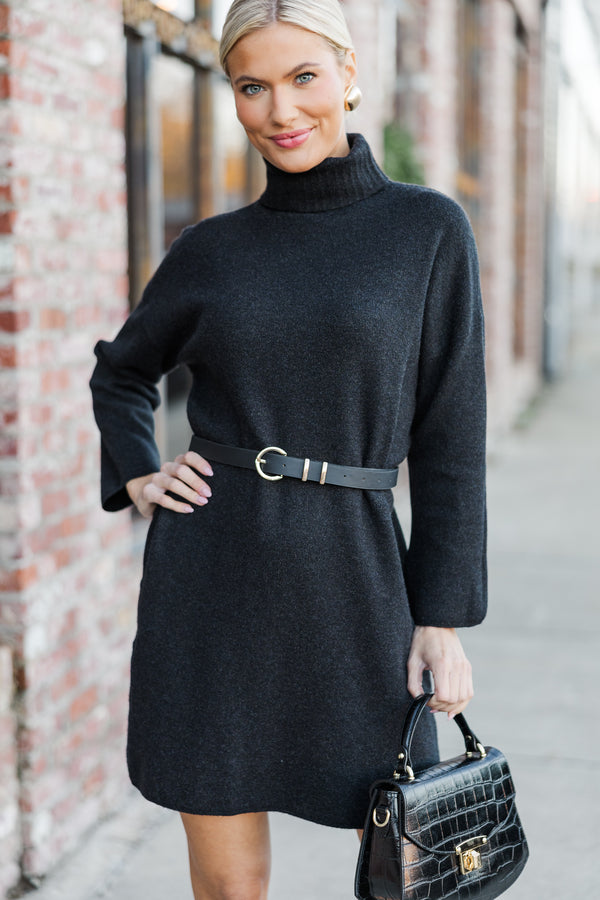 Feeling Fine Black Turtleneck Sweater Dress