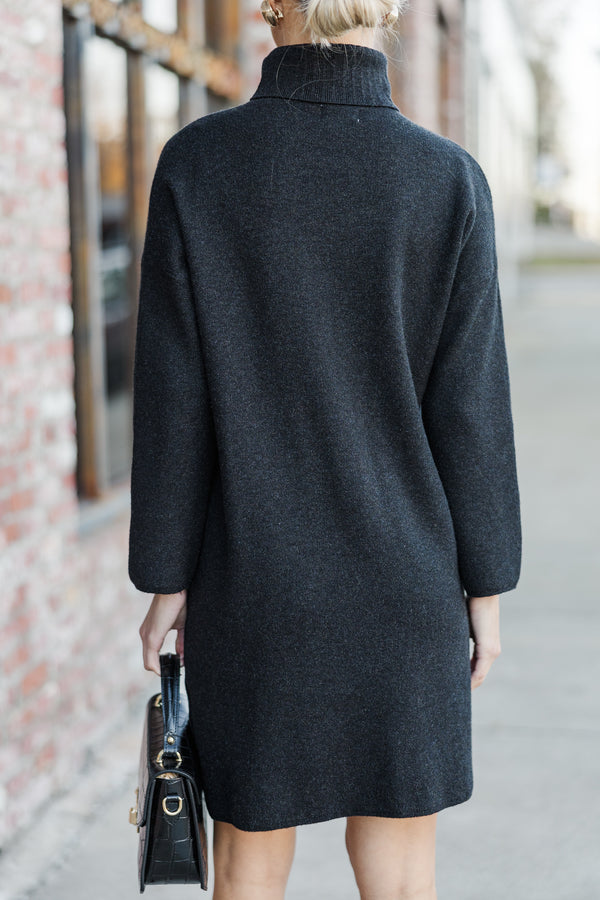 Feeling Fine Black Turtleneck Sweater Dress