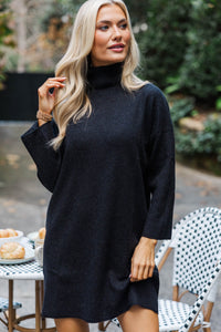 Feeling Fine Black Turtleneck Sweater Dress