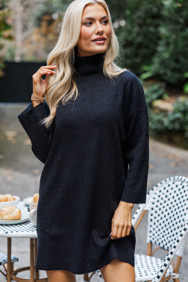 Feeling Fine Black Turtleneck Sweater Dress
