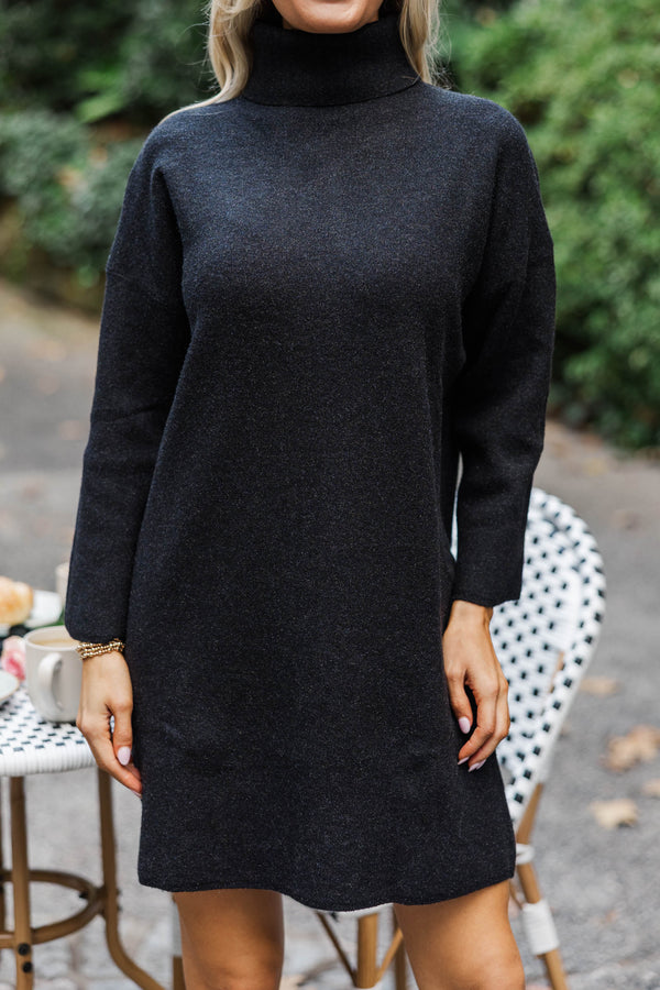 Feeling Fine Black Turtleneck Sweater Dress