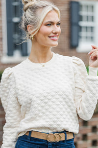 Just To Start Cream Quilted Pullover