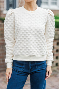 Just To Start Cream Quilted Pullover