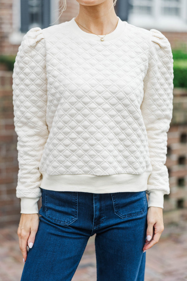 Just To Start Cream Quilted Pullover