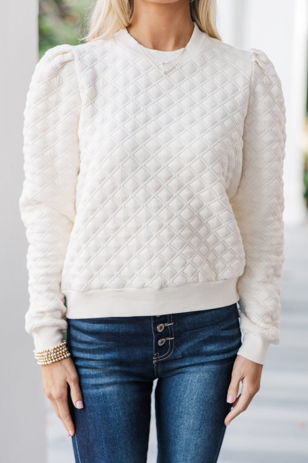 Just To Start Cream Quilted Pullover