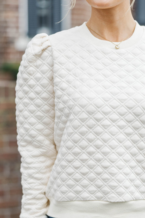 Just To Start Cream Quilted Pullover