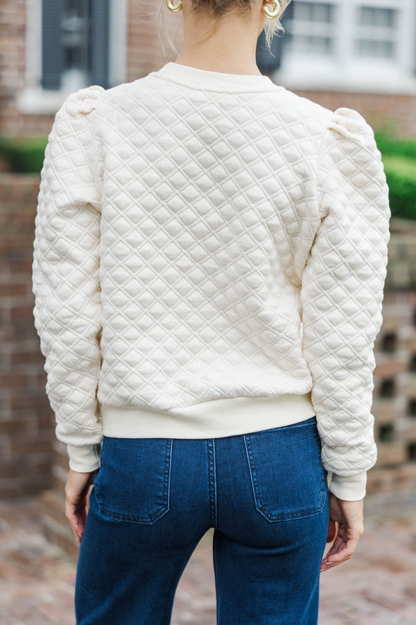 Just To Start Cream Quilted Pullover