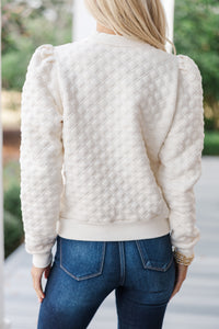 Just To Start Cream Quilted Pullover