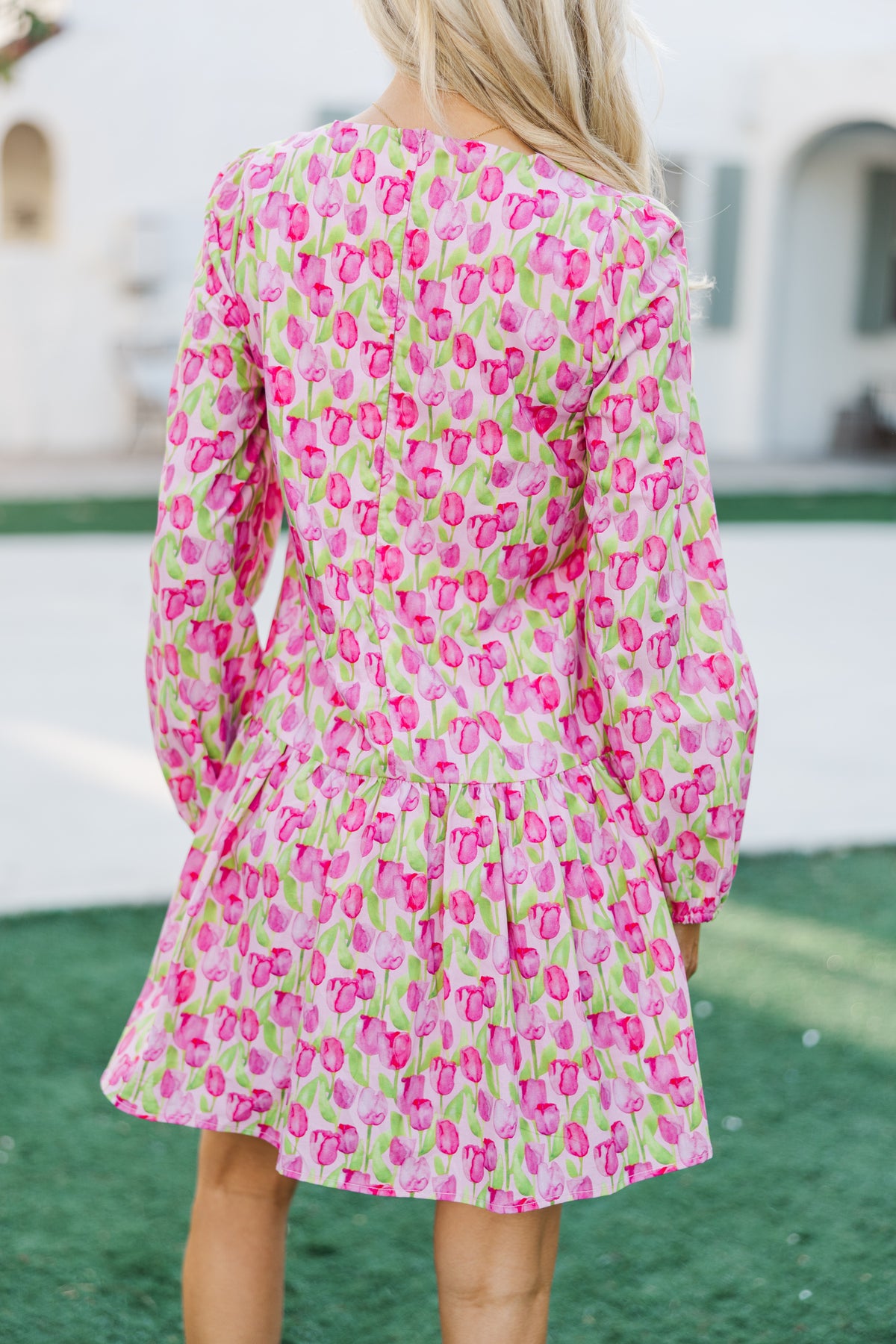 pink and green long sleeve dress Odana's | PEONY main image 1