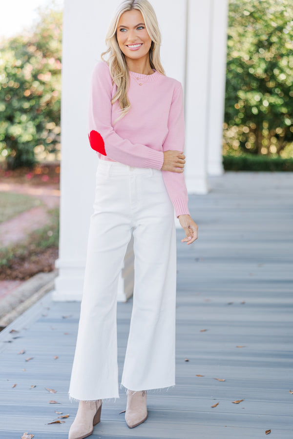 Show You Love Blush Heart Elbow Patch Sweater