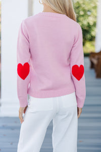 Show You Love Blush Heart Elbow Patch Sweater