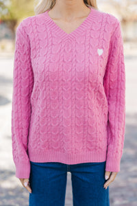 Can't Forget Pink Heart Cable Knit Sweater