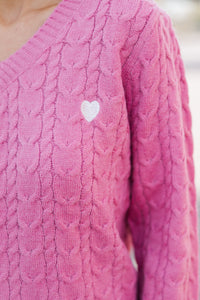 Can't Forget Pink Heart Cable Knit Sweater