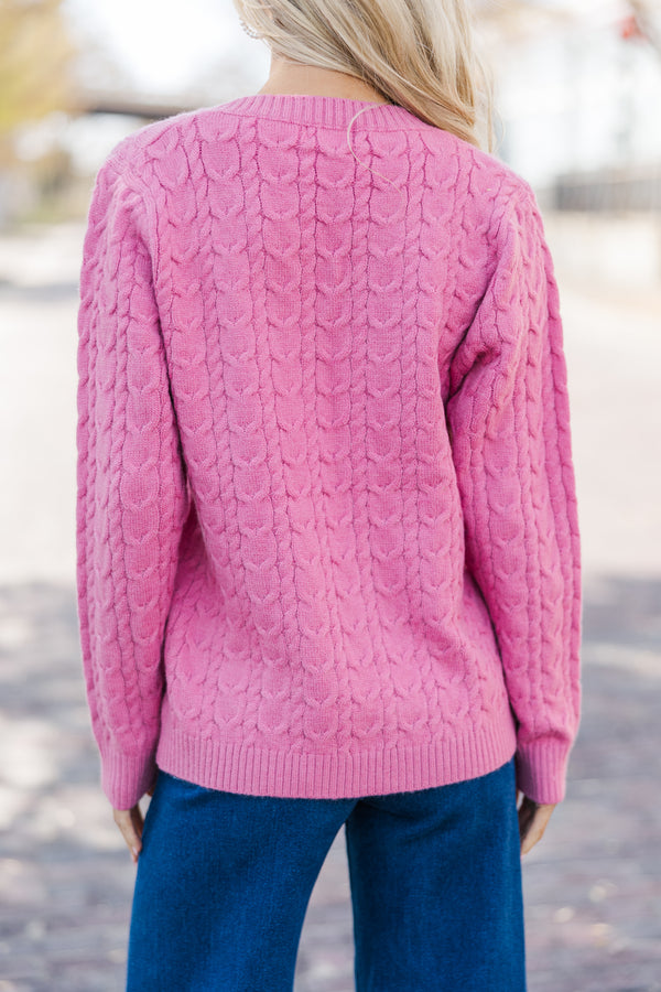 Can't Forget Pink Heart Cable Knit Sweater