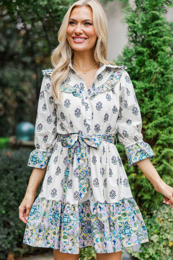 Help You Out Lavender Mixed Print Dress