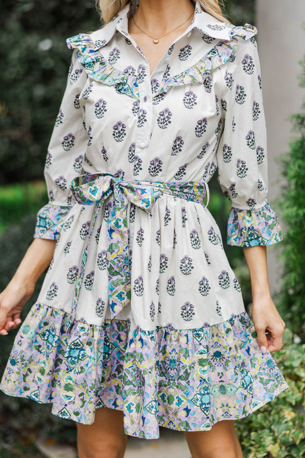 Help You Out Lavender Mixed Print Dress