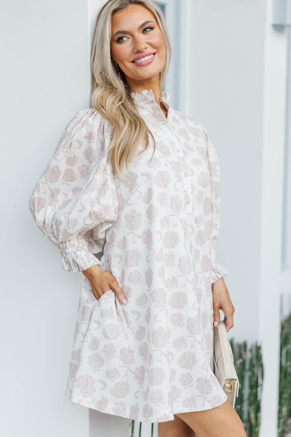 Under The Stars Off White Floral Tie Back Dress