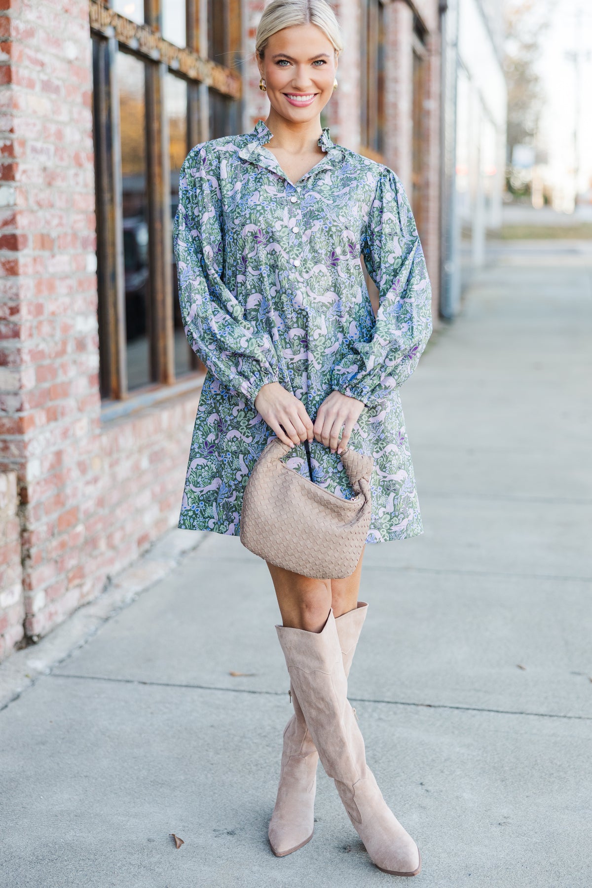 Under The Stars Green Floral Balloon Sleeve Dress – Shop the Mint