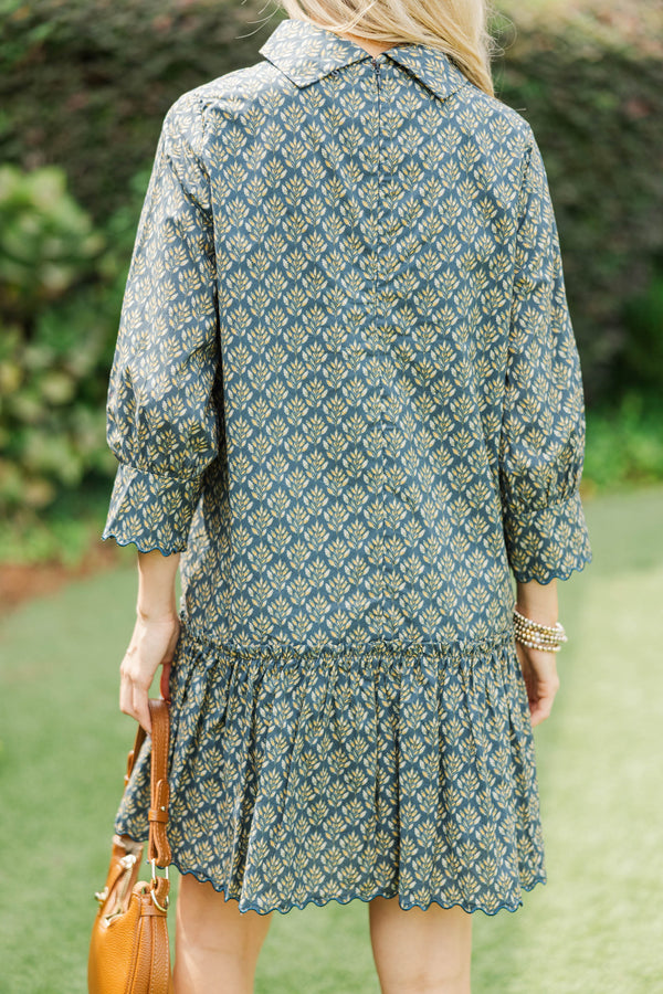 With Love, Always Navy Medallion Babydoll Dress