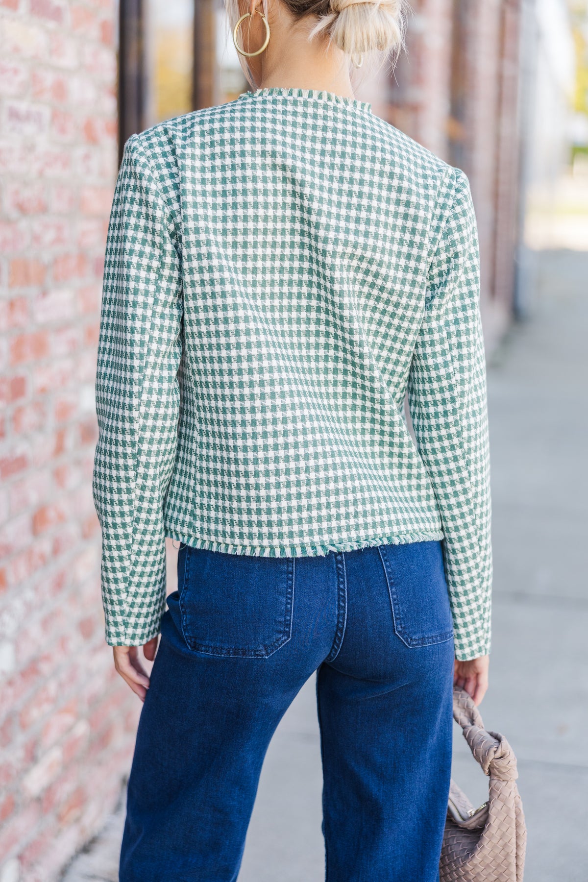 Get A Little Love Olive Green Houndstooth Tweed Jacket – Shop the Mint