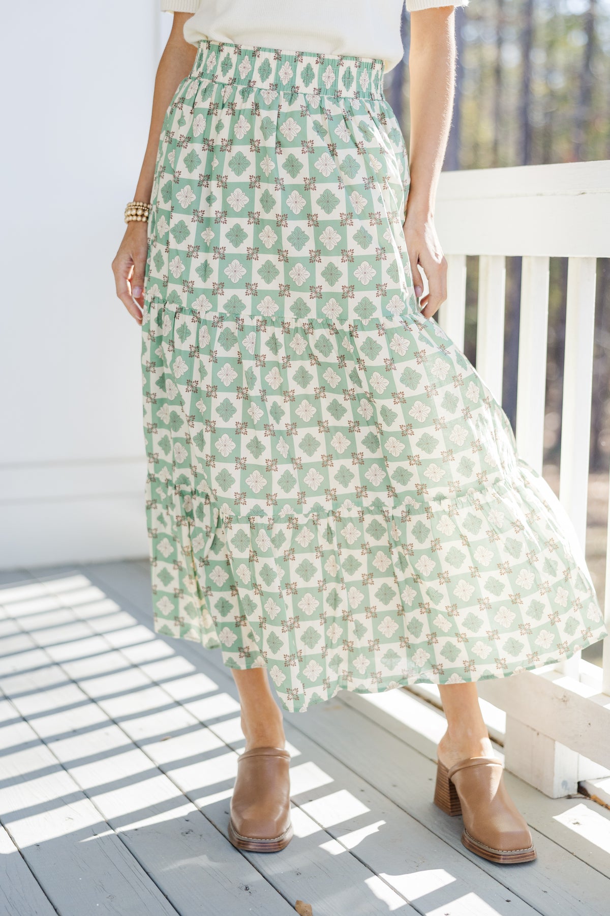 Wandering Way Olive Green Medallion Midi Skirt – Shop the Mint
