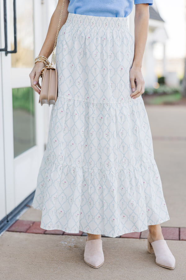 Wandering Way Cream Foral Medallion Midi Skirt