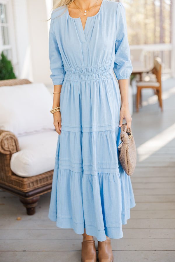It's In The Air Light Blue 3/4 Sleeve Midi Dress Shop the Mint It's In The Air Light Blue 3/4 Sleeve Midi Dress Shop the Mint