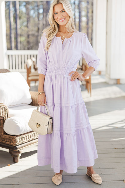 It's In The Air Lavender Purple 3/4 Sleeve Midi Dress – Shop the Mint