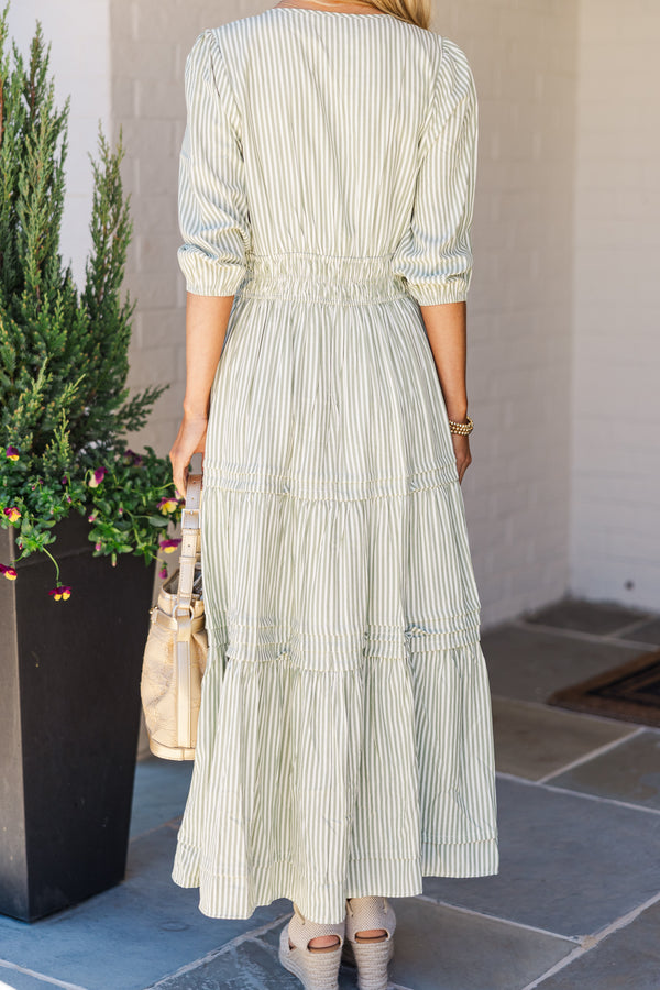 It's in The Air Olive Green Striped 3/4 Sleeve Midi Dress, Large - The Mint Julep Boutique | Women's Boutique Clothing It's in The Air Olive Green Striped 3/4 Sleeve Midi Dress, Large - The Mint Julep Boutique | Women's Boutique Clothing