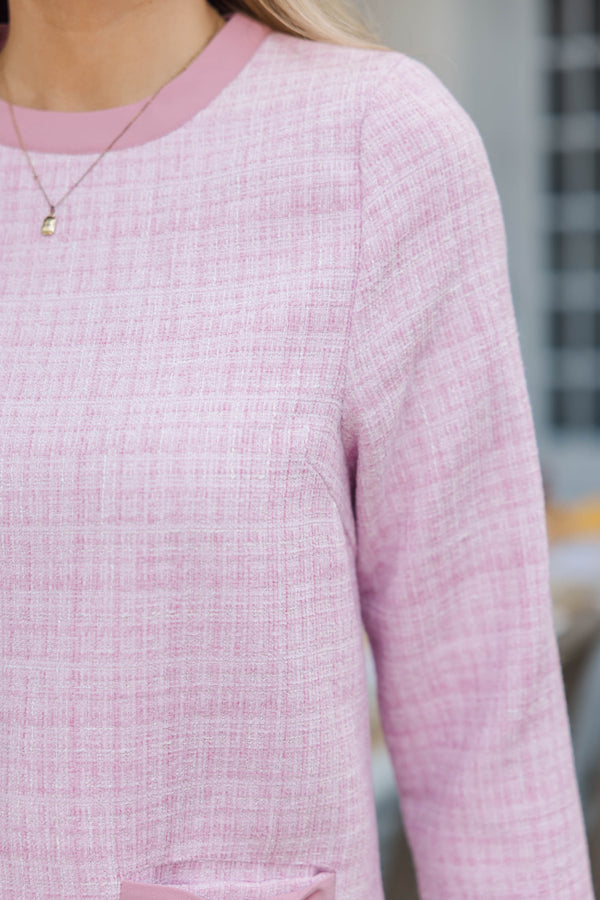Ask You Out Pink L/S Tweed Dress