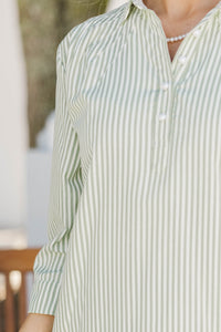 In Plain Sight Olive Green Striped Dress