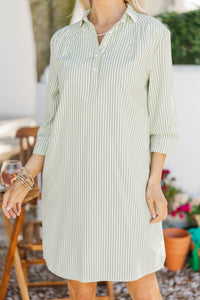 In Plain Sight Olive Green Striped Dress