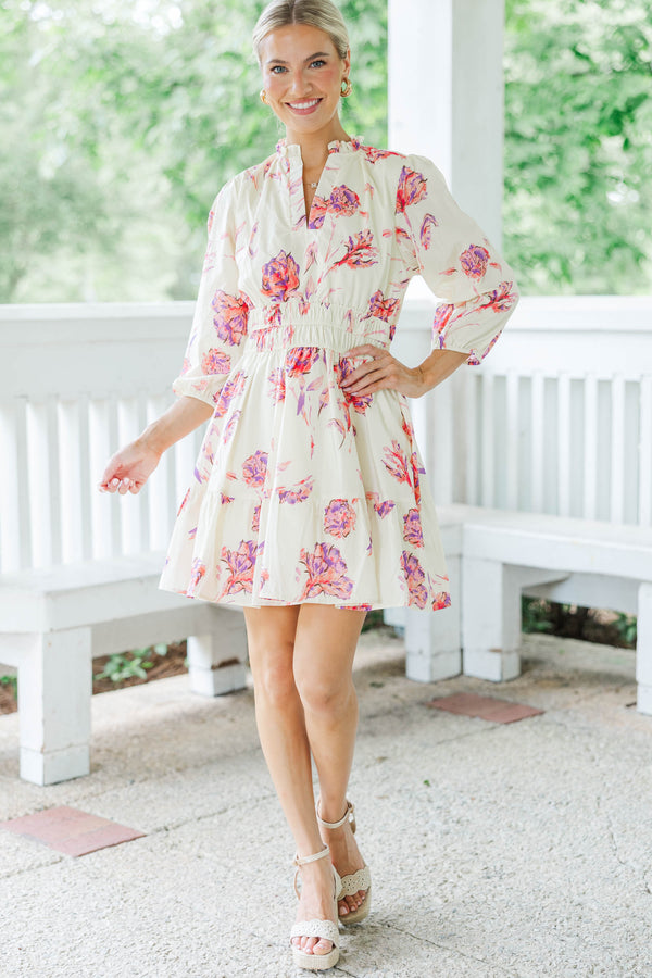 It's All Alright Cream Floral Dress