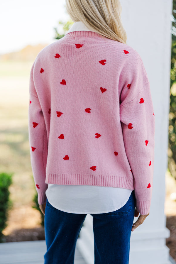 The Cherished Pink Heart Stitched Sweater