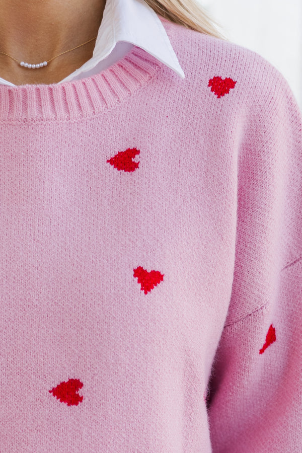 The Cherished Pink Heart Stitched Sweater